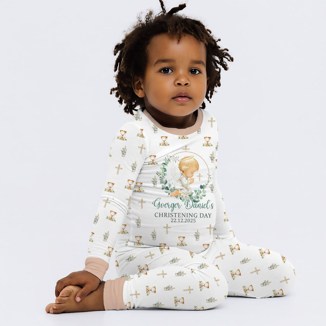 First Christening Day Custom Name Two Piece Long Sleeve Pajama Set
