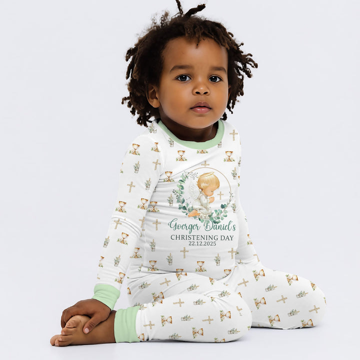 First Christening Day Custom Name Two Piece Long Sleeve Pajama Set