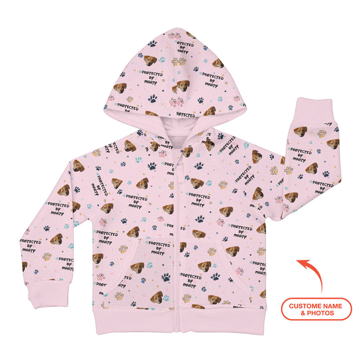 Custom Dog Photo Pattern "Protected By" Zip Hoodie