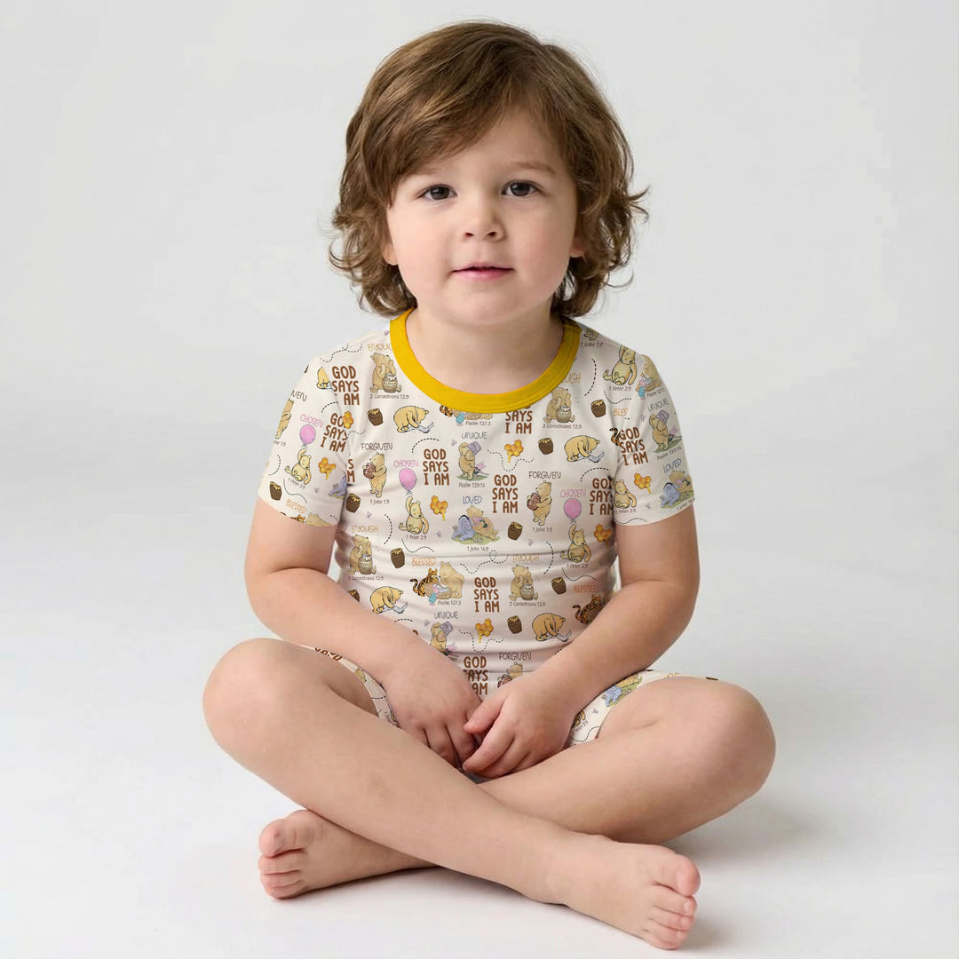 Template Zweiteiliges Pyjama-Set mit kurzen Ärmeln und Shorts