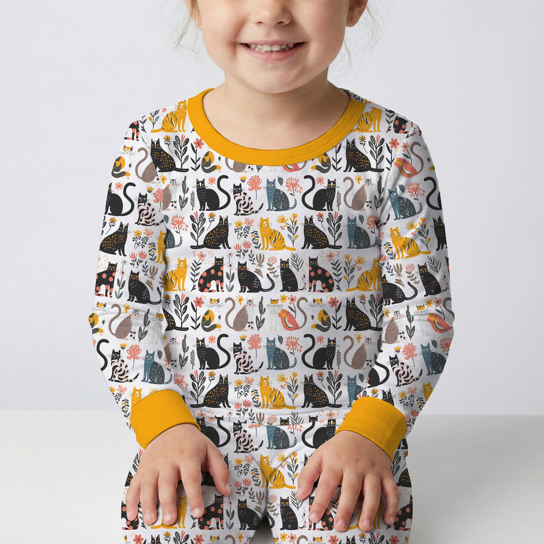 Botanical Cats Two Piece Long Sleeve Pajama Set