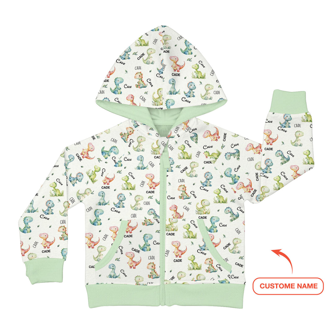 Dinosaur Custom Name Zip Hoodie