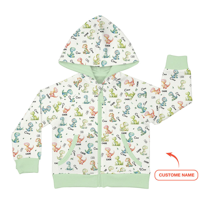 Dinosaur Custom Name Zip Hoodie