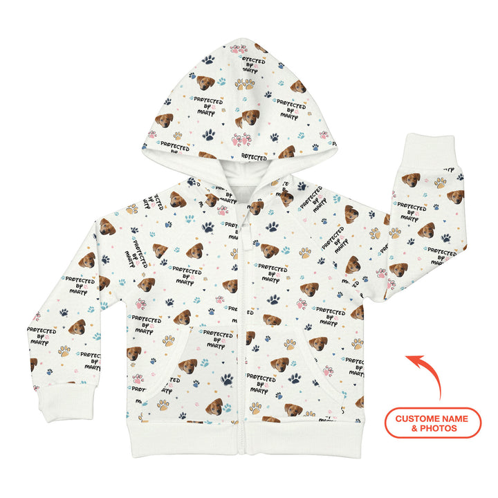 Custom Dog Photo Pattern "Protected By" Zip Hoodie