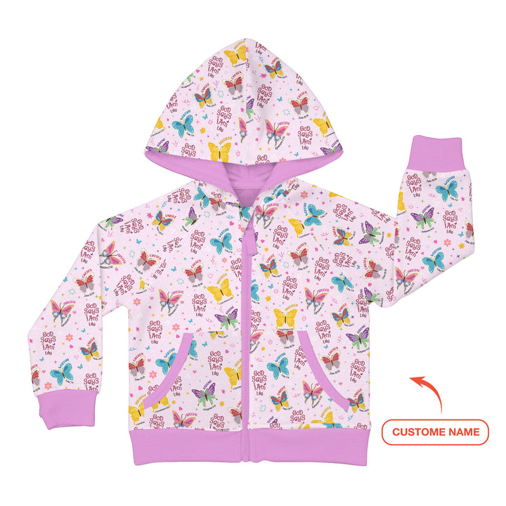 God Says I Am Girl Custom Name Zip Hoodie