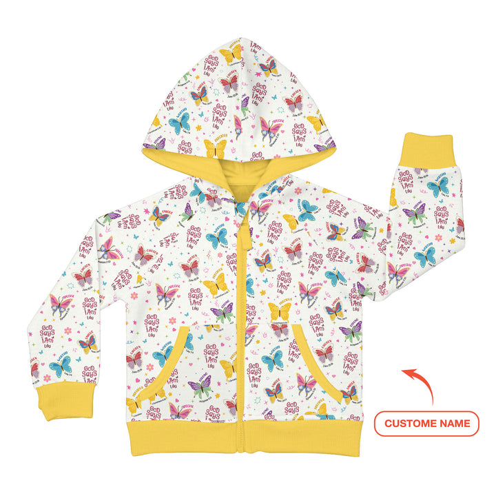 God Says I Am Girl Custom Name Zip Hoodie