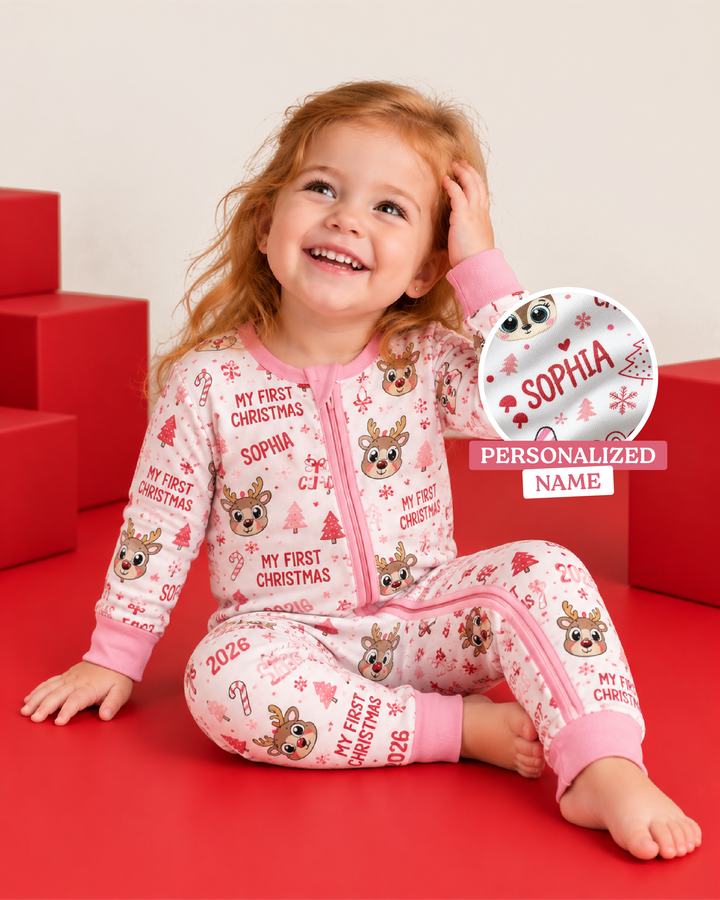 Custom Name Cute Reindeer My First Christmas Bamboo Convertible Zippy