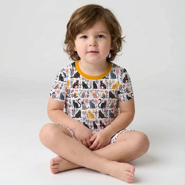 Botanical Cats Two Piece Short Sleeve Shorts Pajama Set