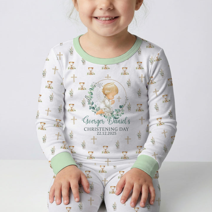 First Christening Day Custom Name Two Piece Long Sleeve Pajama Set