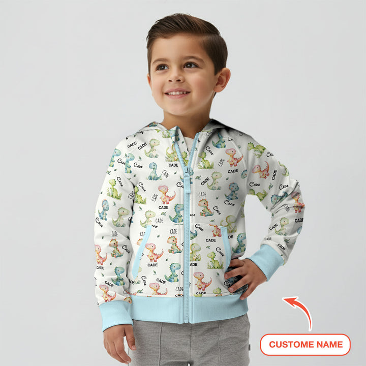 Dinosaur Custom Name Zip Hoodie