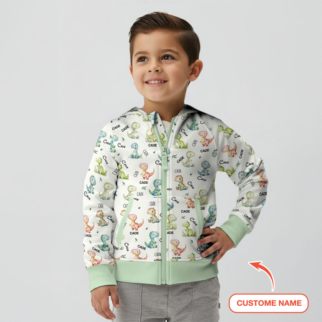Dinosaur Custom Name Zip Hoodie