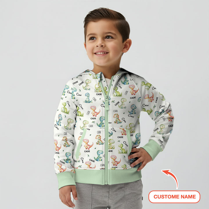 Dinosaur Custom Name Zip Hoodie