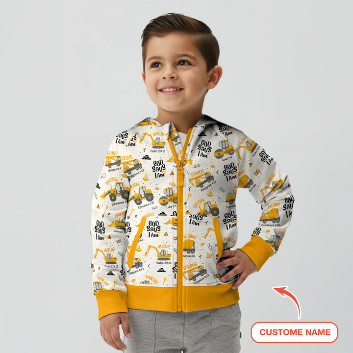 Custom Name God Says I Am Boy Zip Hoodie
