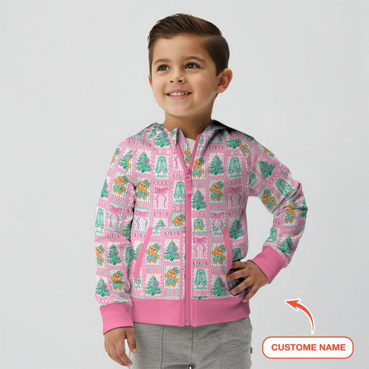 Custom Name "Merry Pink Christmas" Zip Hoodie