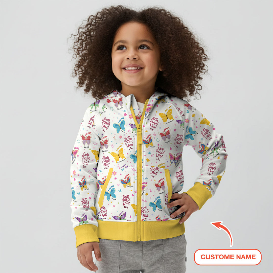 God Says I Am Girl Custom Name Zip Hoodie