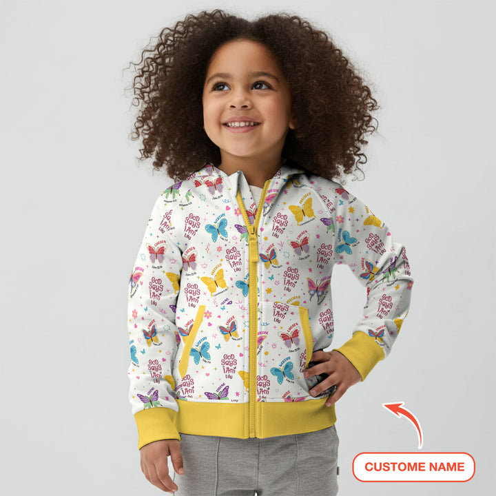 God Says I Am Girl Custom Name Zip Hoodie