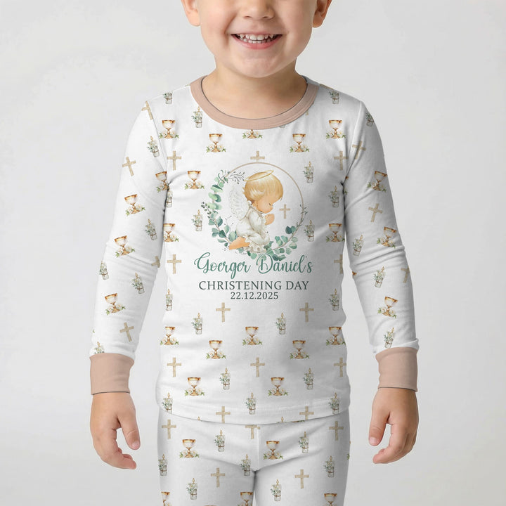 First Christening Day Custom Name Two Piece Long Sleeve Pajama Set