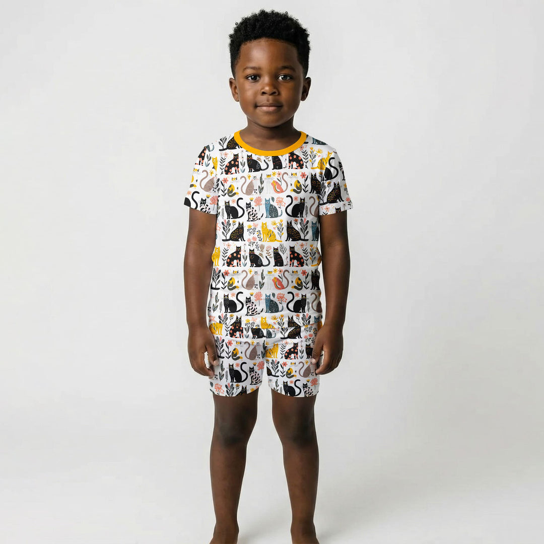 Botanical Cats Two Piece Short Sleeve Shorts Pajama Set