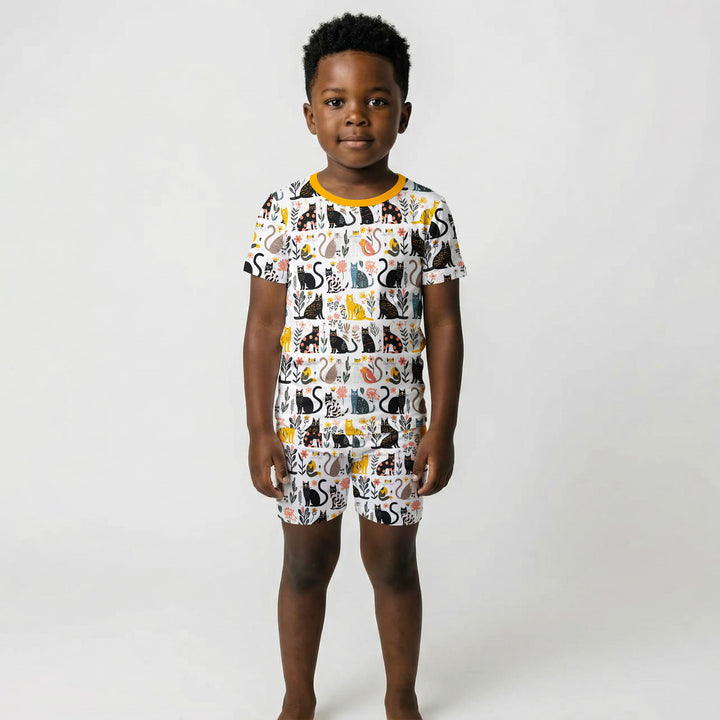 Botanical Cats Two Piece Short Sleeve Shorts Pajama Set