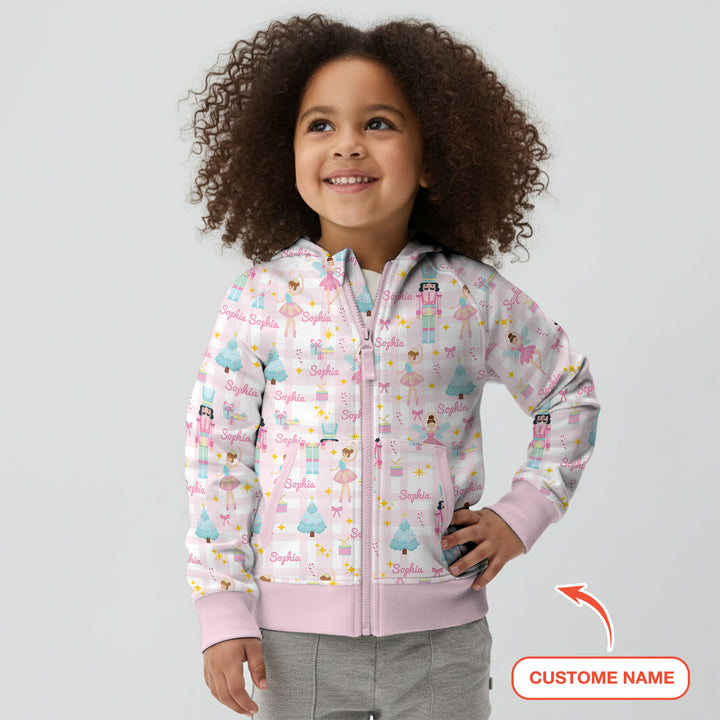 Nutcracker And Ballerinas Custom Name Zip Hoodie