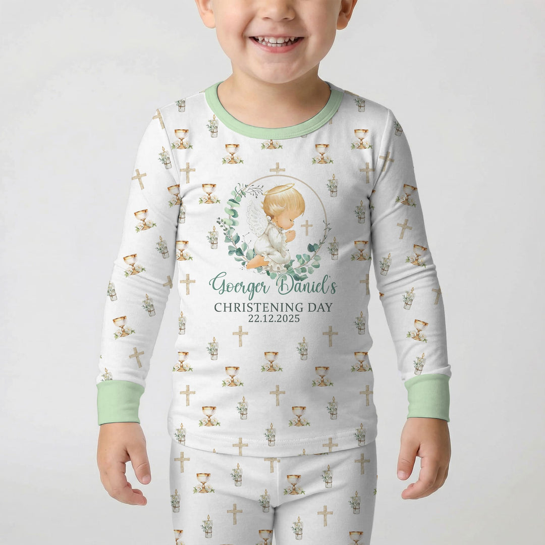 First Christening Day Custom Name Two Piece Long Sleeve Pajama Set