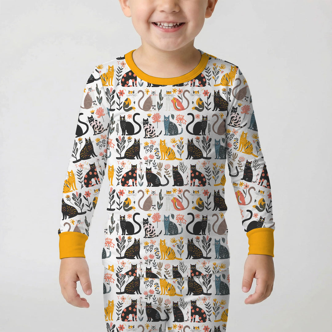 Botanical Cats Two Piece Long Sleeve Pajama Set