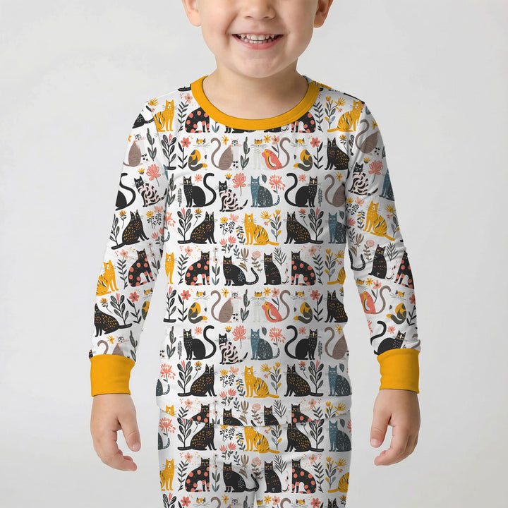 Botanical Cats Two Piece Long Sleeve Pajama Set