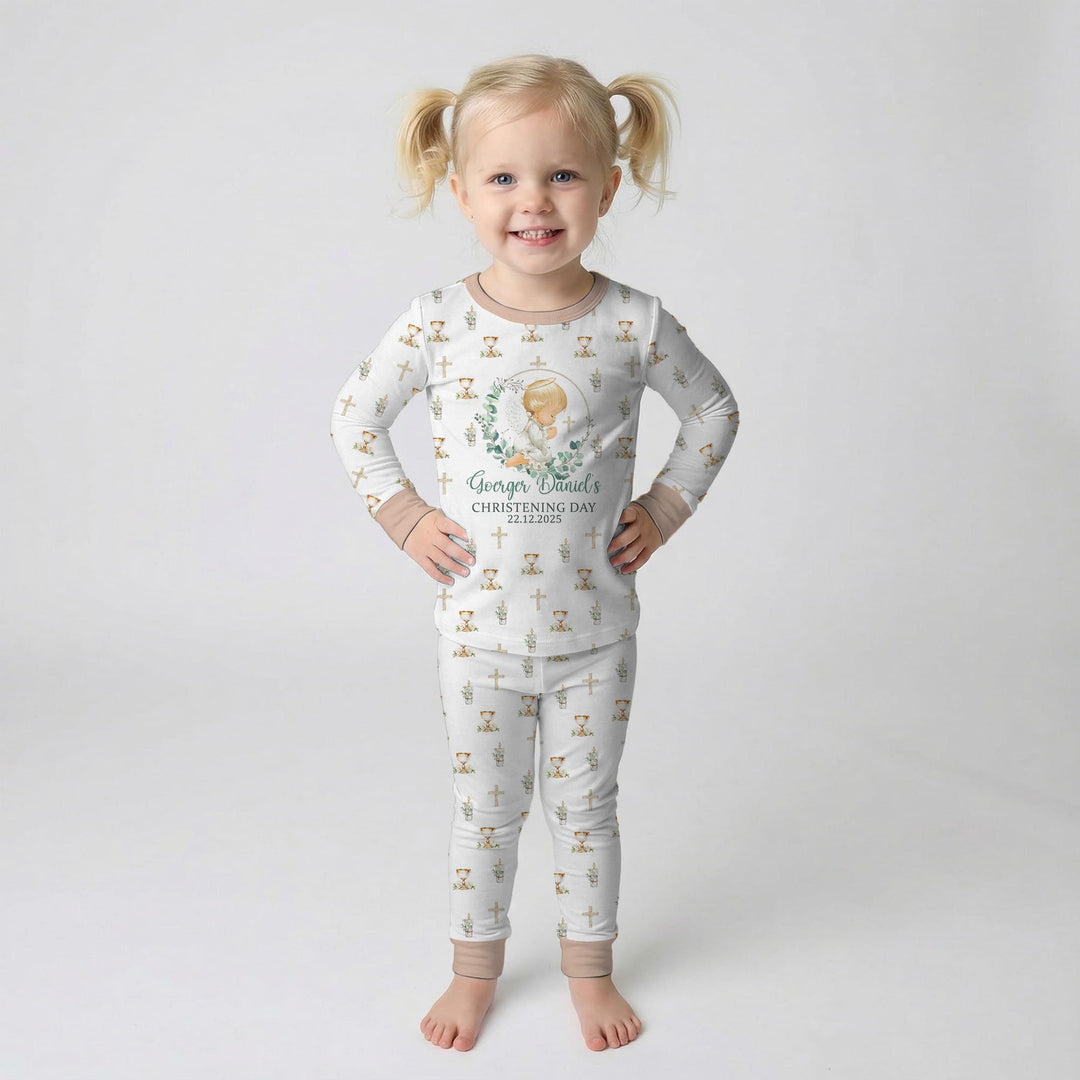 First Christening Day Custom Name Two Piece Long Sleeve Pajama Set