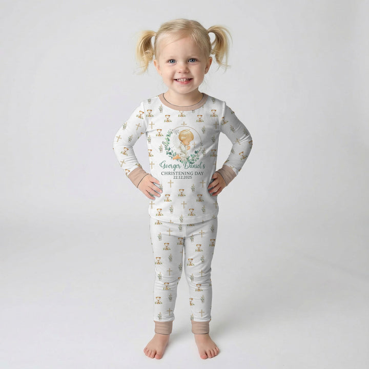 First Christening Day Custom Name Two Piece Long Sleeve Pajama Set