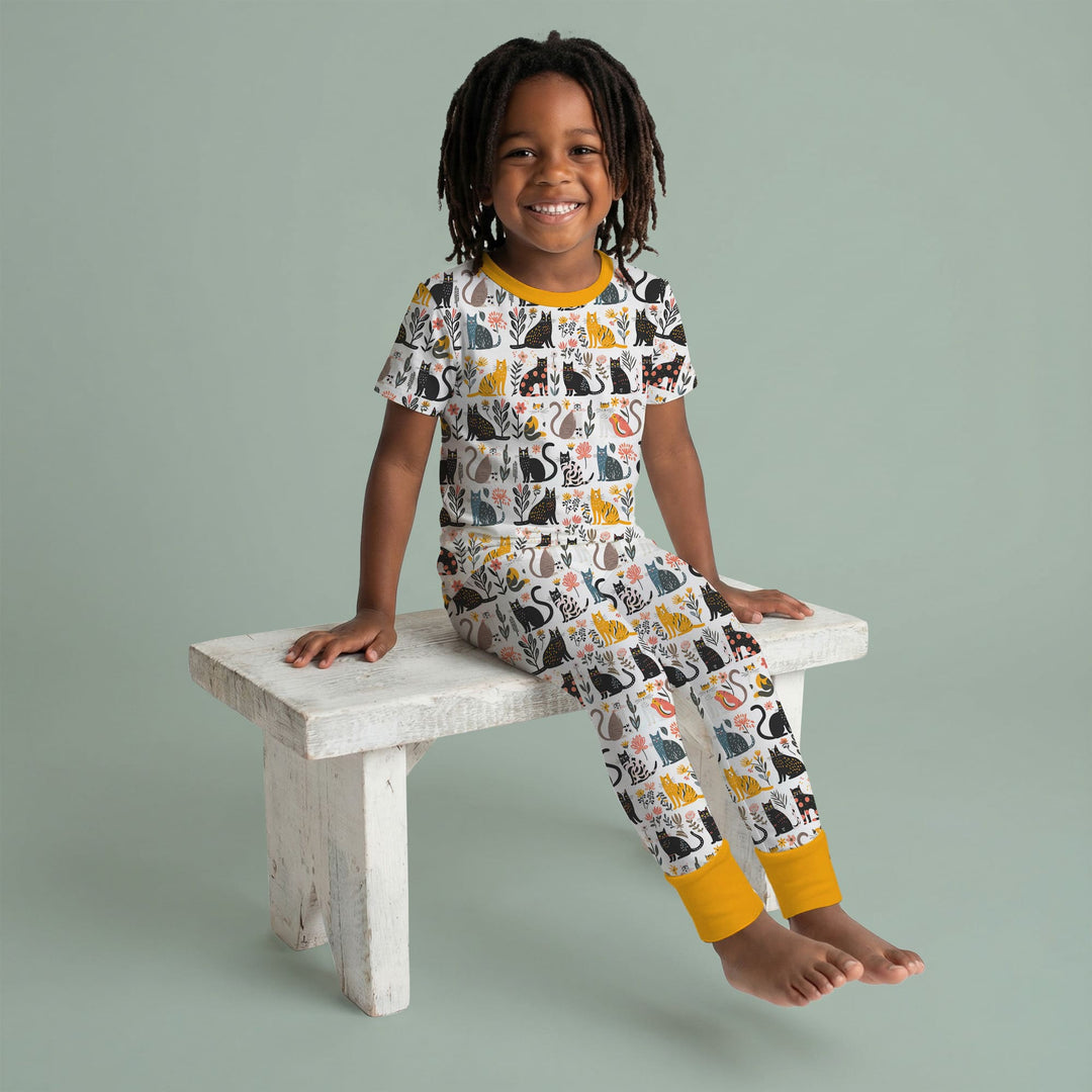 Botanical Cats Two Piece Short Sleeve Pajama Set