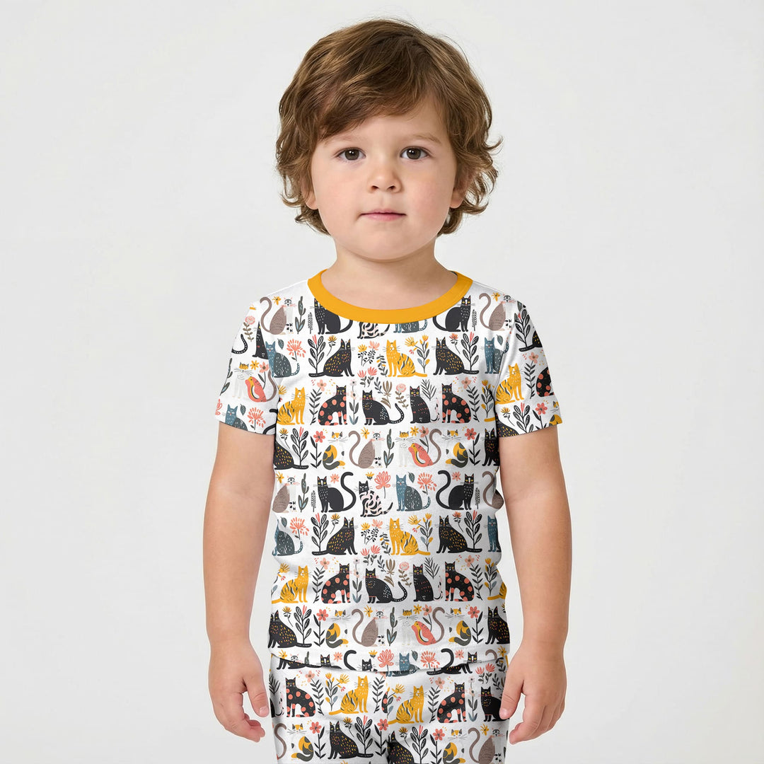 Botanical Cats Two Piece Short Sleeve Shorts Pajama Set
