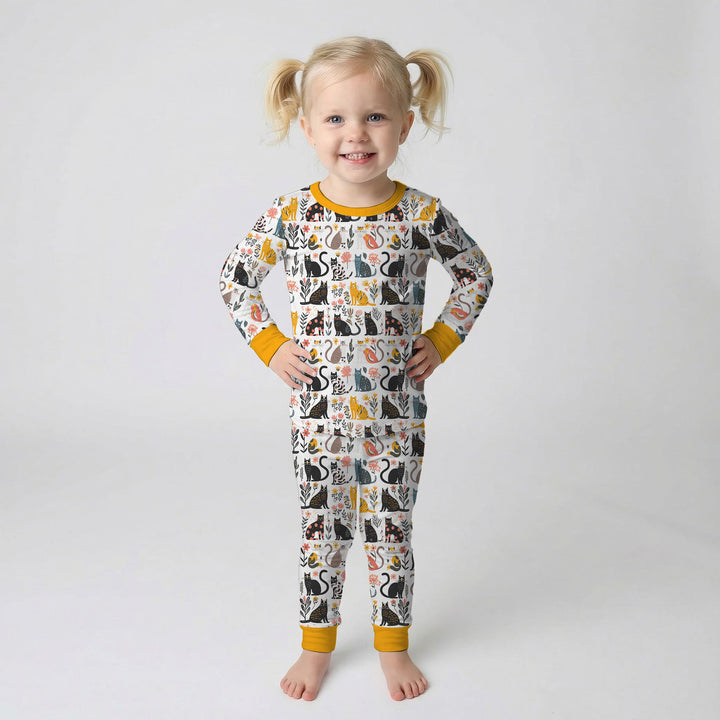 Botanical Cats Two Piece Long Sleeve Pajama Set