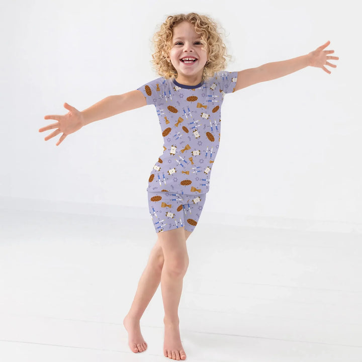 Shabbat Shalom Family Matching Two Piece Short Sleeve Shorts Pajama Set