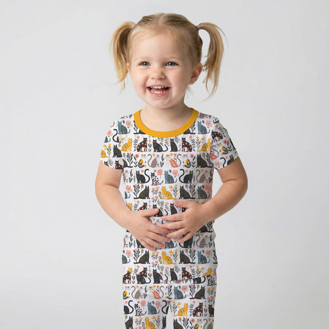 Botanical Cats Two Piece Short Sleeve Pajama Set