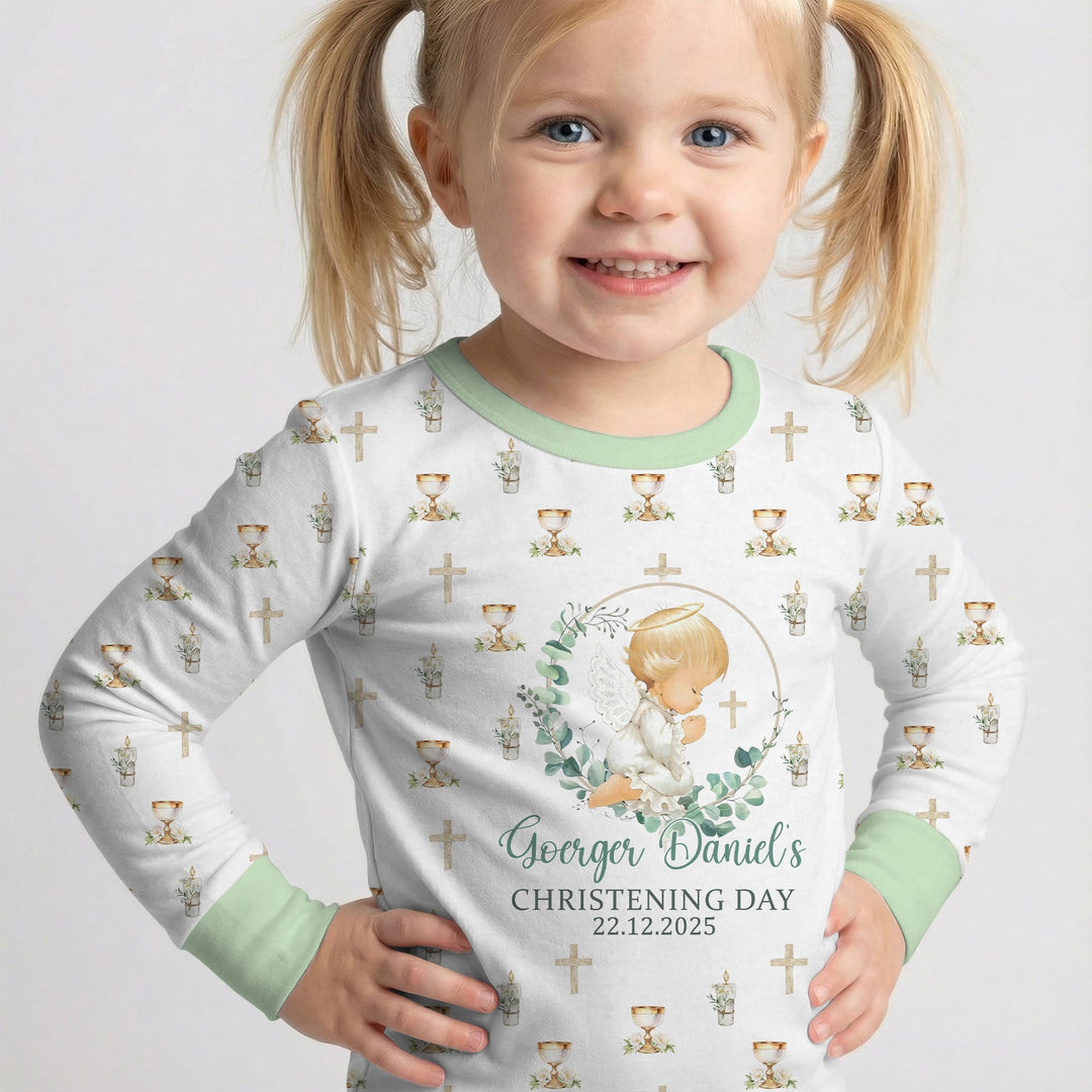 First Christening Day Custom Name Two Piece Long Sleeve Pajama Set