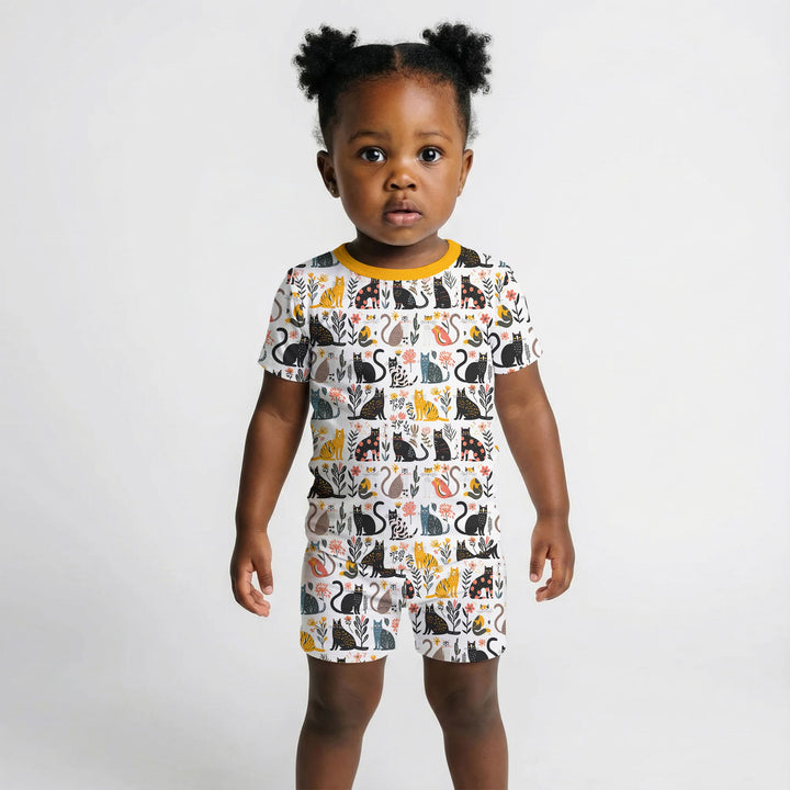 Botanical Cats Two Piece Short Sleeve Shorts Pajama Set