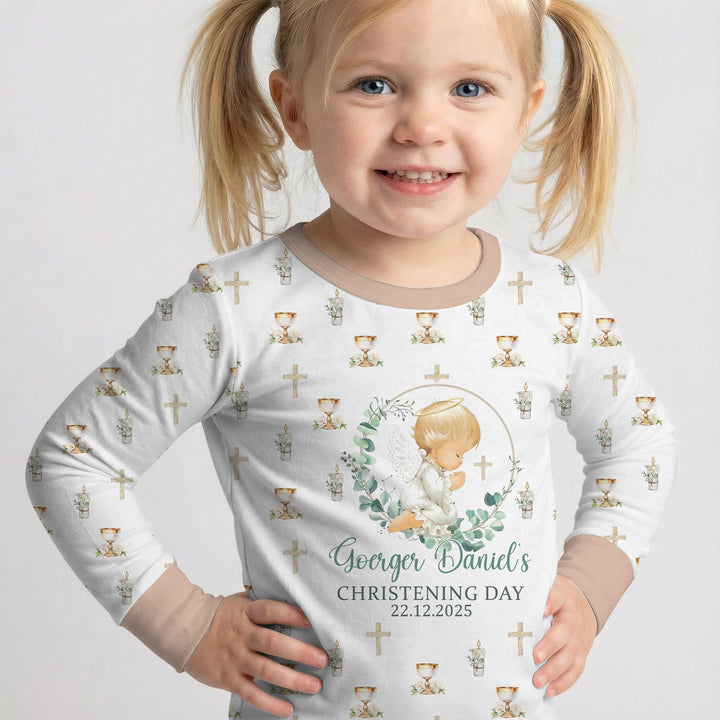 First Christening Day Custom Name Two Piece Long Sleeve Pajama Set
