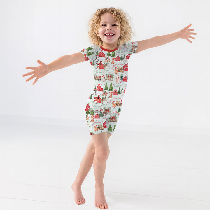 Christmas on Farm Two Piece Short Sleeve Shorts Pajama Set
