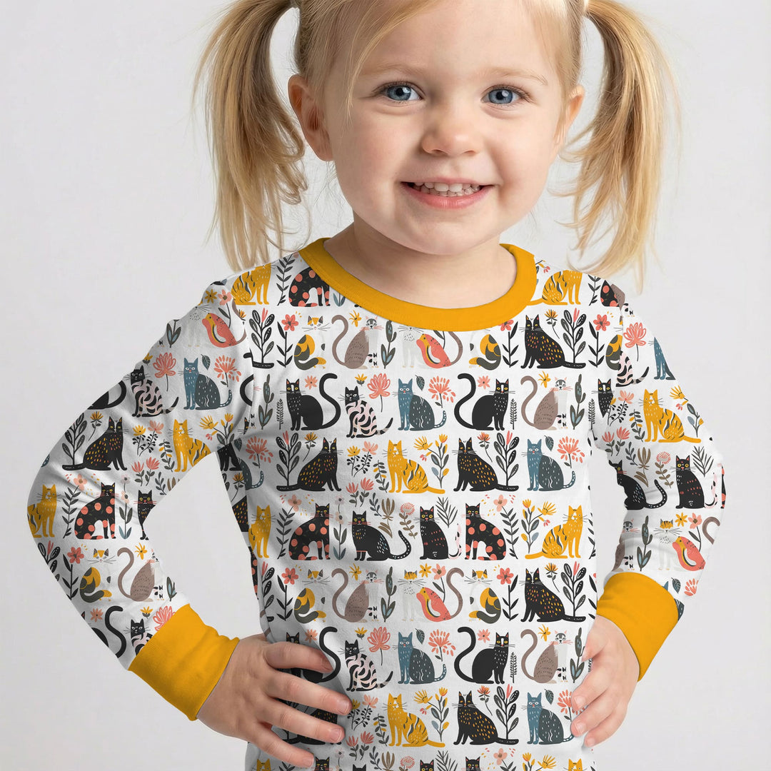 Botanical Cats Two Piece Long Sleeve Pajama Set