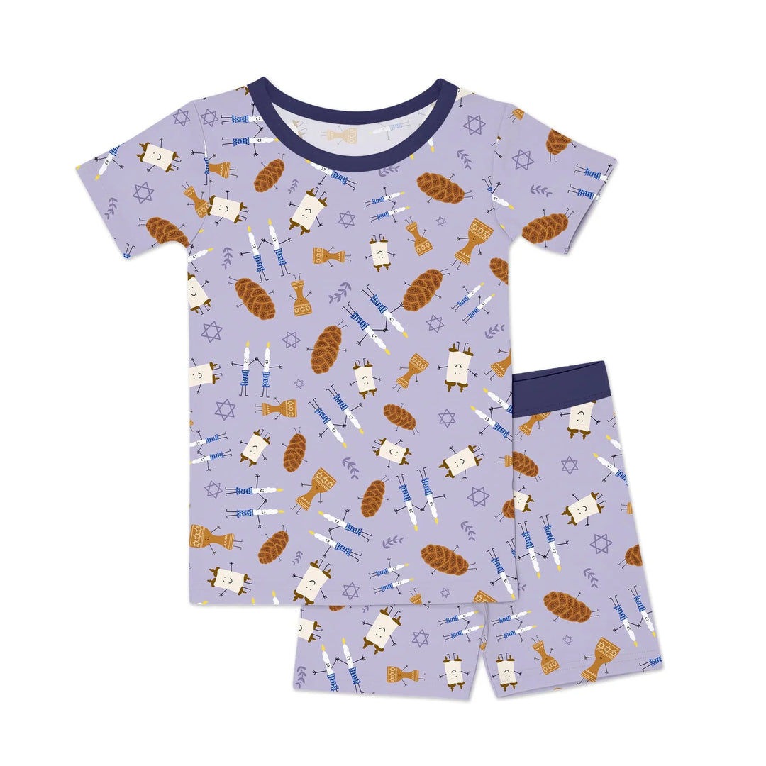 Shabbat Shalom Family Matching Two Piece Short Sleeve Shorts Pajama Set