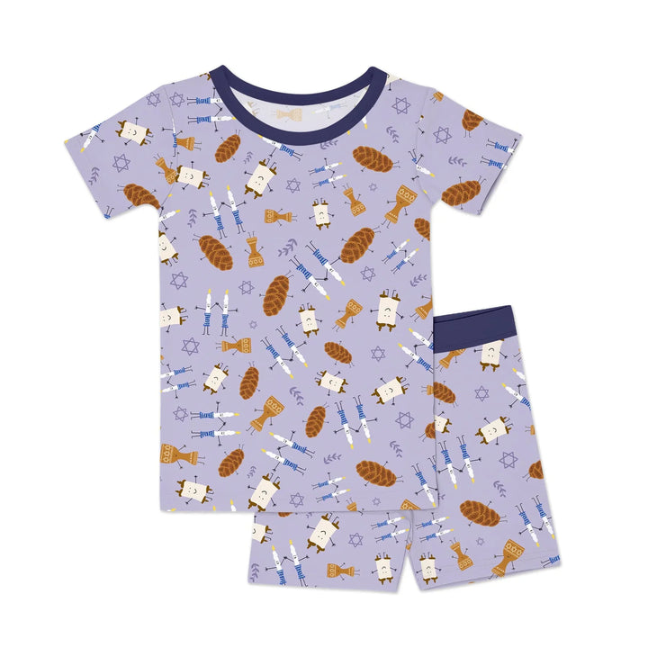 Shabbat Shalom Family Matching Two Piece Short Sleeve Shorts Pajama Set