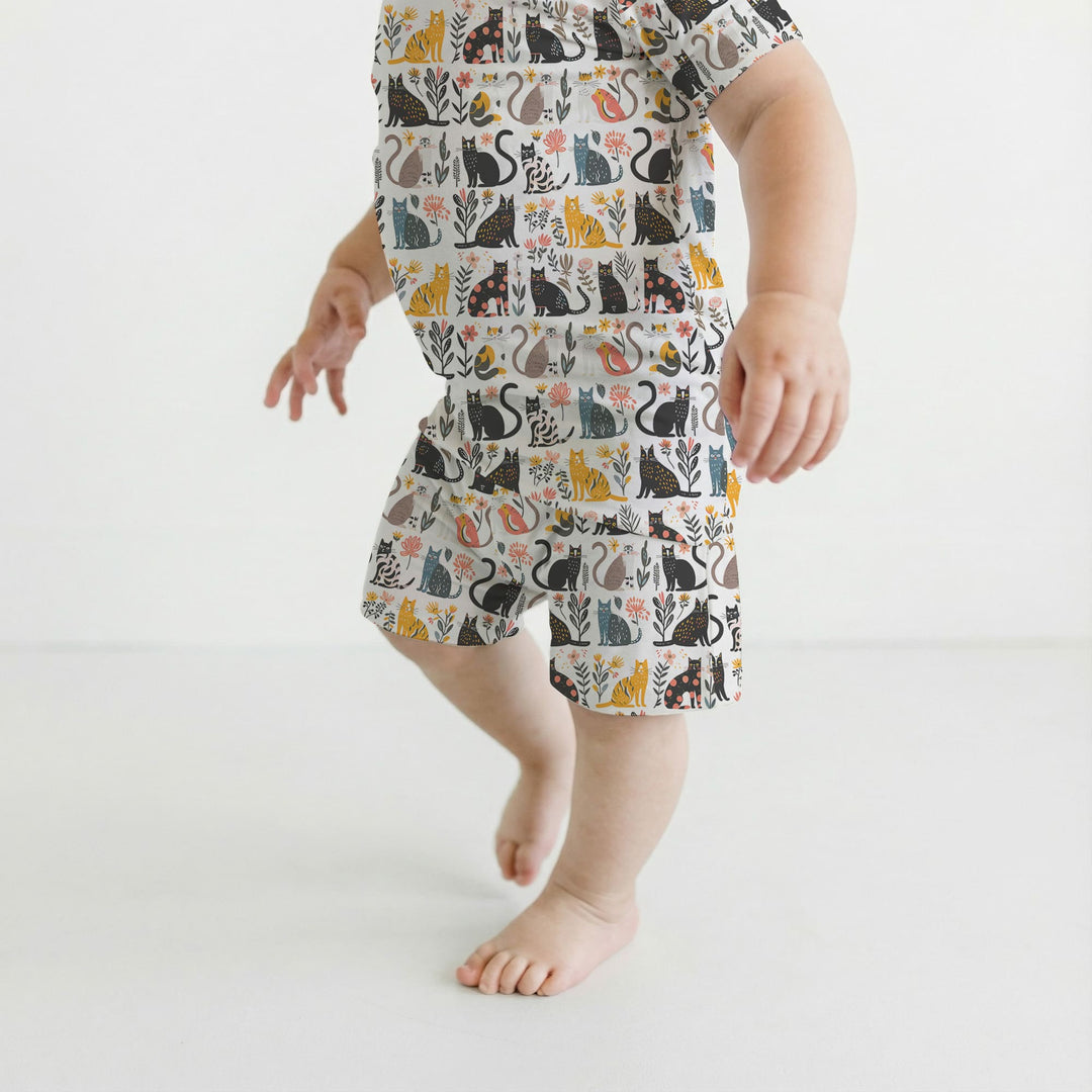 Botanical Cats Two Piece Short Sleeve Shorts Pajama Set