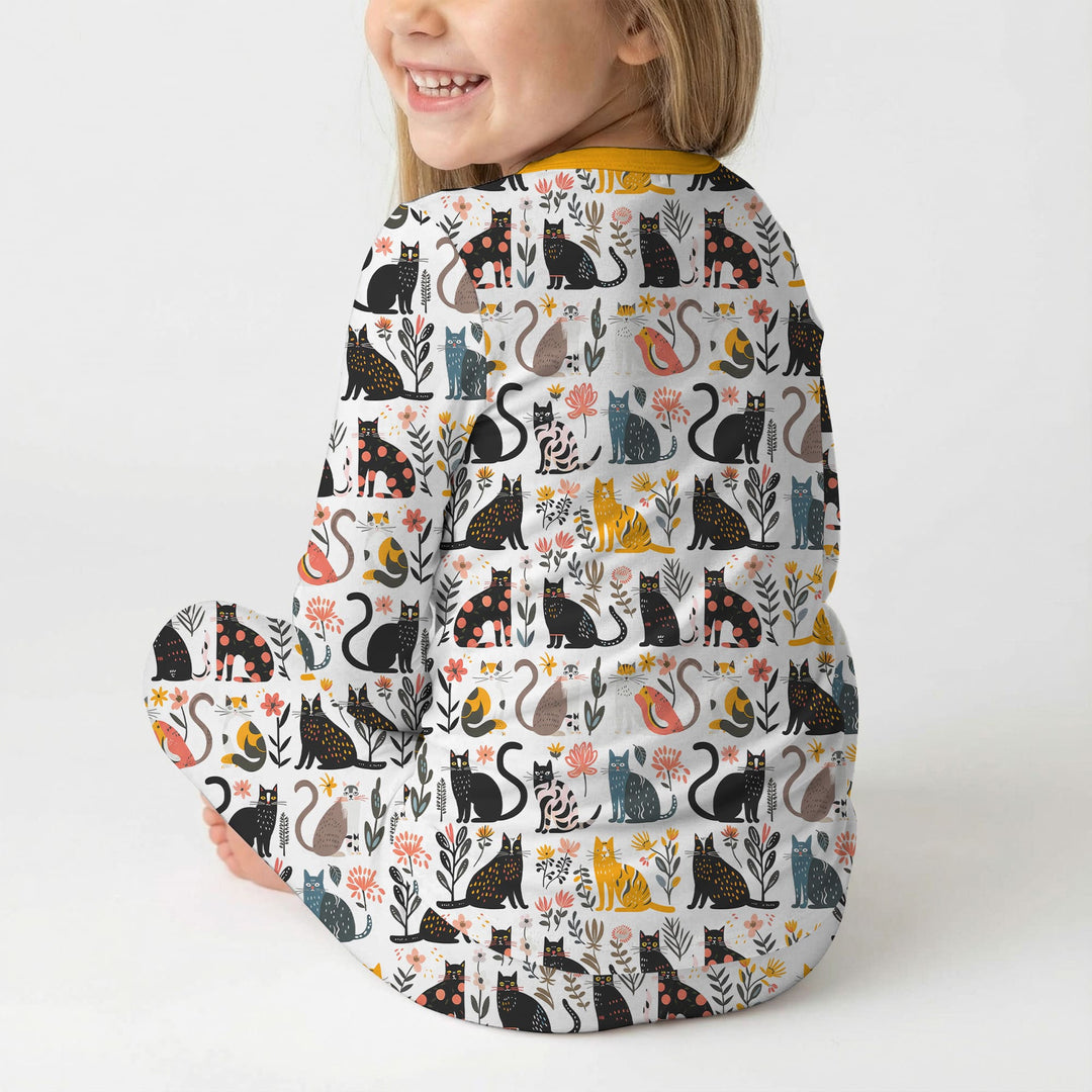 Botanical Cats Two Piece Long Sleeve Pajama Set