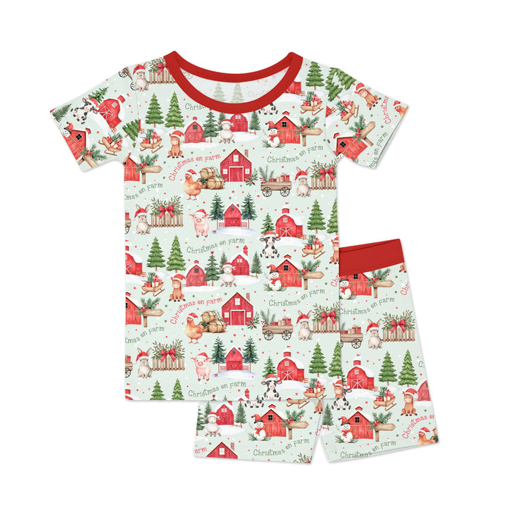 Christmas on Farm Two Piece Short Sleeve Shorts Pajama Set