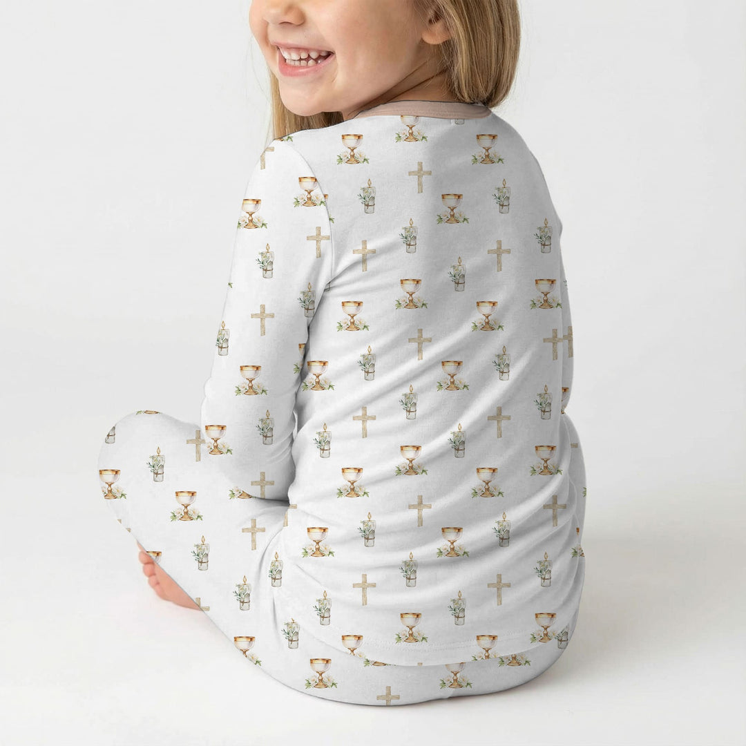 First Christening Day Custom Name Two Piece Long Sleeve Pajama Set