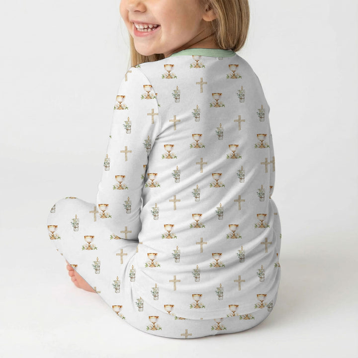 First Christening Day Custom Name Two Piece Long Sleeve Pajama Set