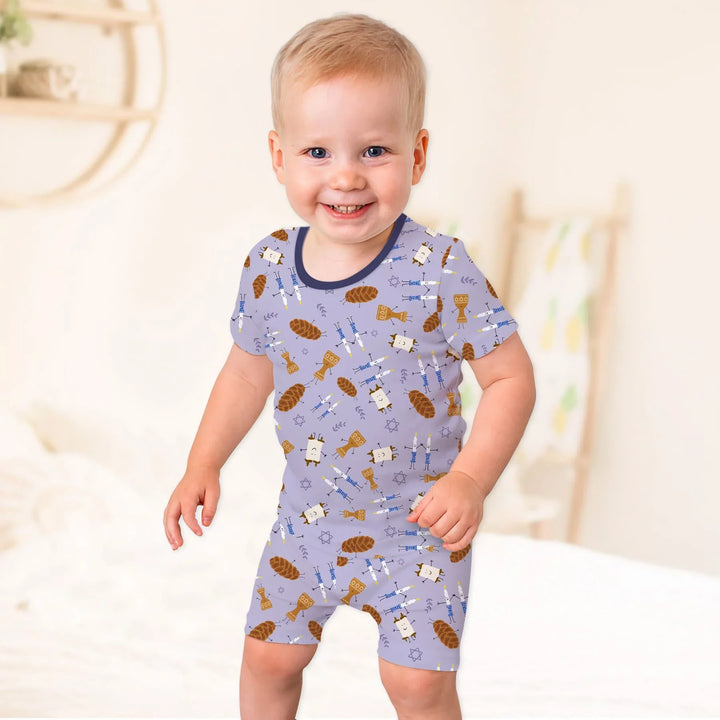 Shabbat Shalom Family Matching Two Piece Short Sleeve Shorts Pajama Set