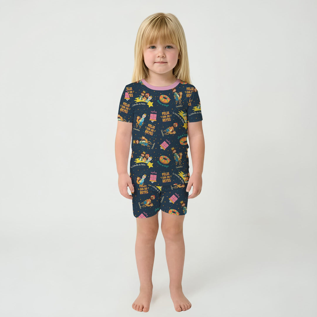 Feliz Dia de Reyes Two Piece Short Sleeve Shorts Pajama Set