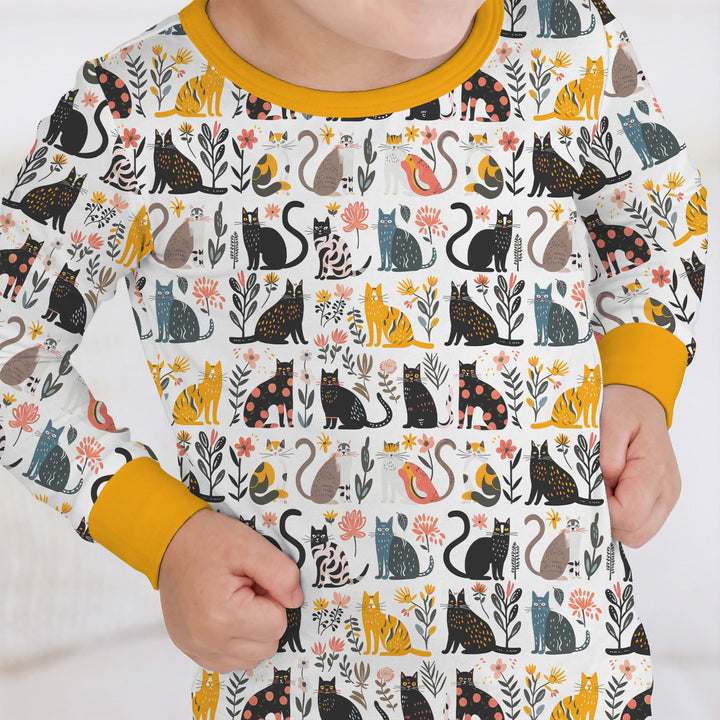 Botanical Cats Two Piece Long Sleeve Pajama Set
