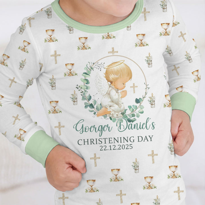 First Christening Day Custom Name Two Piece Long Sleeve Pajama Set